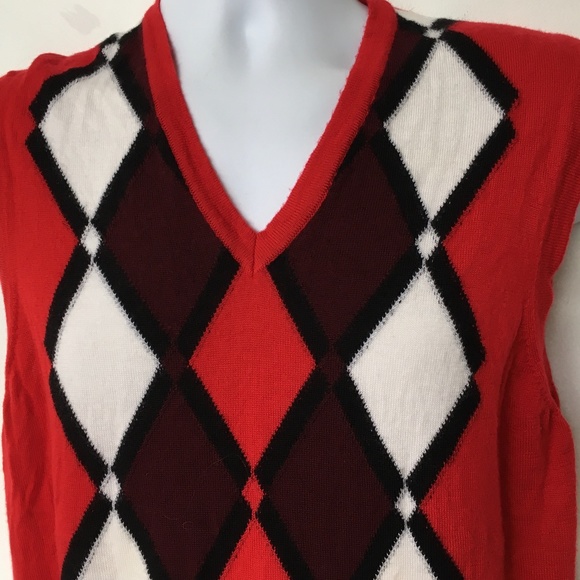 J.Lindeberg 100% Merino Wool Sweater Vest Size L Red Black White - Picture 2 of 4